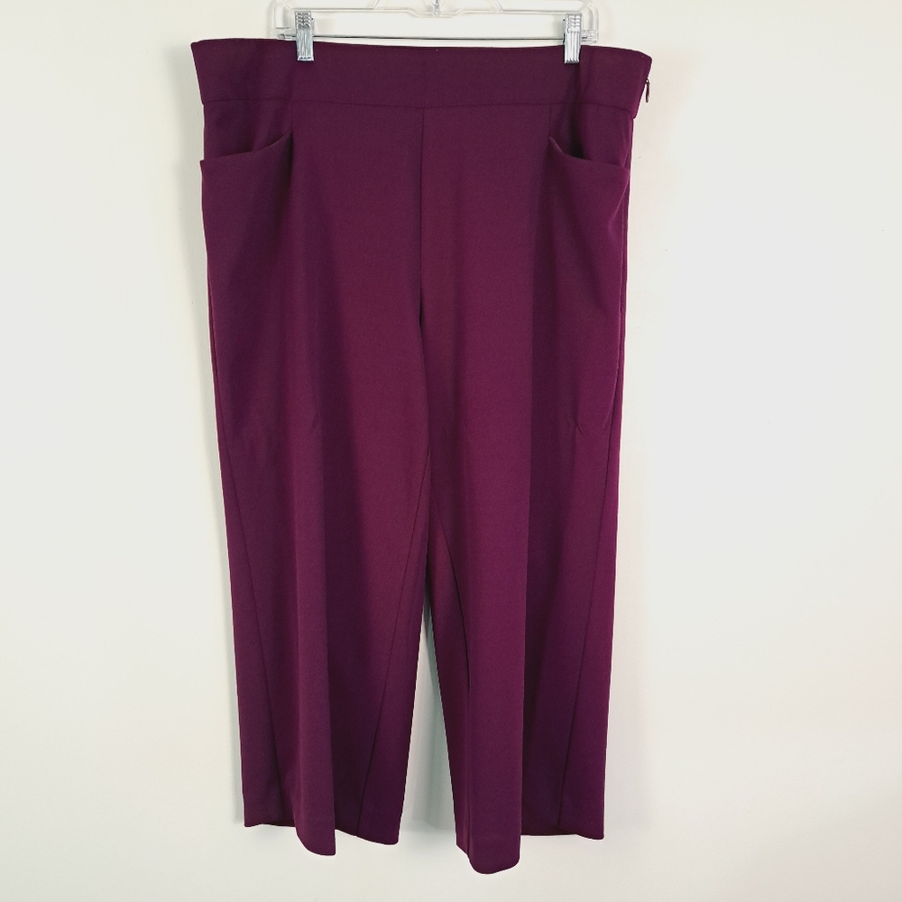 Torrid Pull On Stretch Wide Leg Crop Pants In Plum